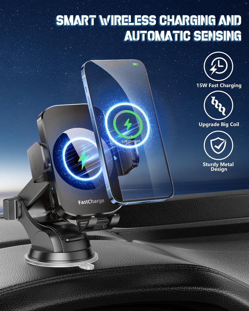 BothLin Wireless Car Charger, Fast Charging Phone Holder 3 in 1 Phone Mount Auto Clamping Car Accessories Compatible with iPhone 17 16 15 14 13 12 11 Xs XR, Samsung S23 Ultra S22 S21 S20/S10+ S9+ Note 9 - Image 2